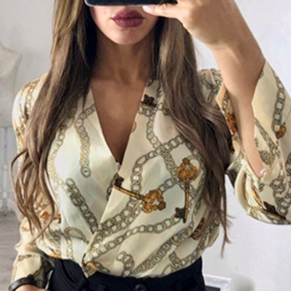 sexy Vintage Long Sleeve Chain Print top
